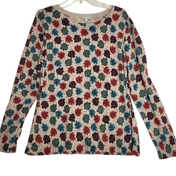 TALBOTS WOMENS SWEATER SZ LG LEAF PRINT FALL NOVELTY PRINT THANKSGIVING AUTUMN - Picture 1 of 5